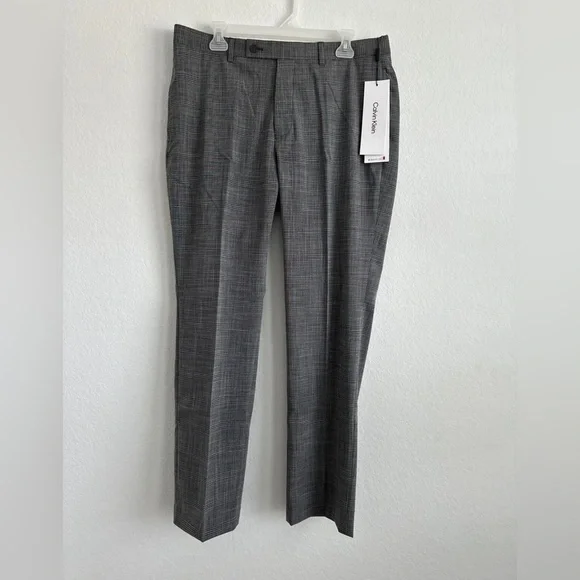slim fit dress slacks Calvin Klein Boys' 8-20 Stretch Textured Windowpane Pants - Gray